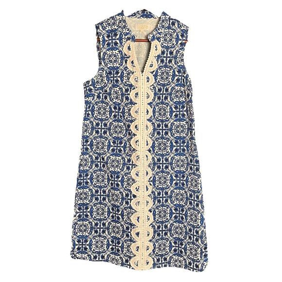Mud Pie Dresses & Skirts - Mud Pie Sleeveless Embroidered Blue Paisley Shift Dress Cotton Stretch Medium